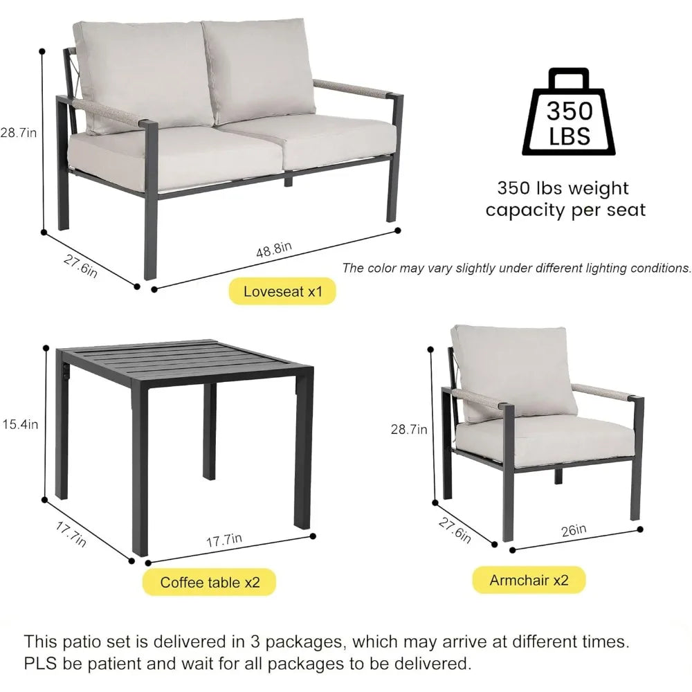 Metal Patio Furniture Set, 5-Piece Modern Patio Set with Sofa and Coffee Tables, Outdoor Furniture Set for Garden, Backyard, Bal