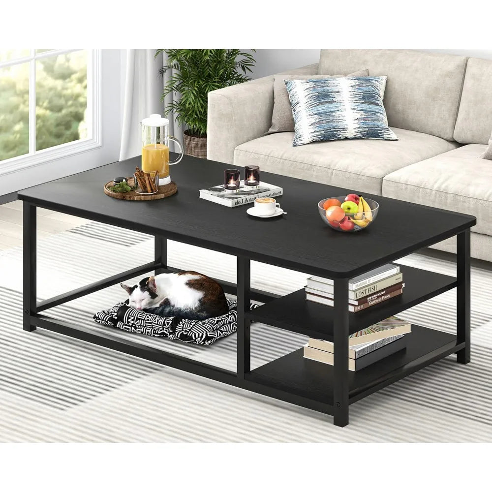 Rustic Wood Coffee Table With Storage Shelf Modern Rectangle