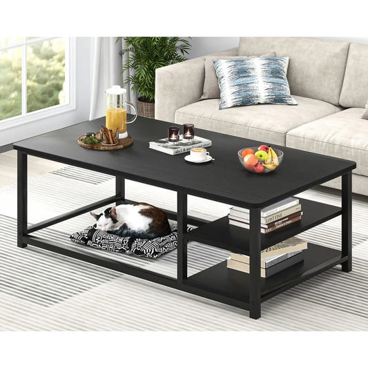 Rustic Wood Coffee Table With Storage Shelf Modern Rectangle