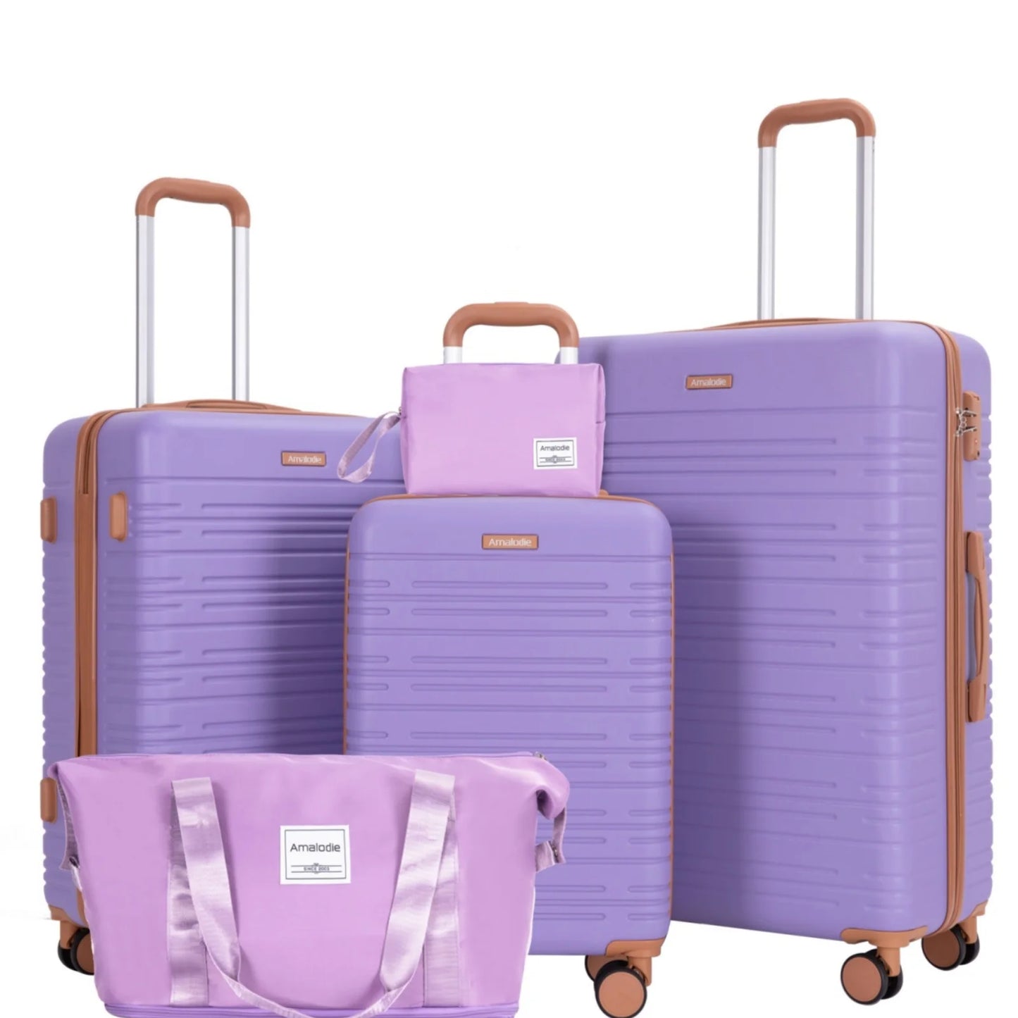 Amalodiecn 5 Piece Luggage Set Hardside Spinner TSA Lock