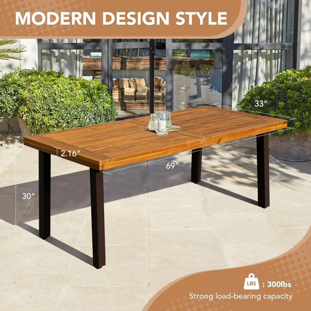 Acacia Wood Dining Table With Iron Legs Sandblast Finish