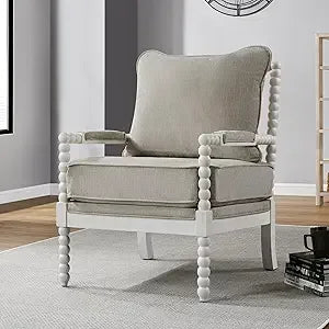 TANGXU Linen Spindle Back Accent Chair With Wood Frame