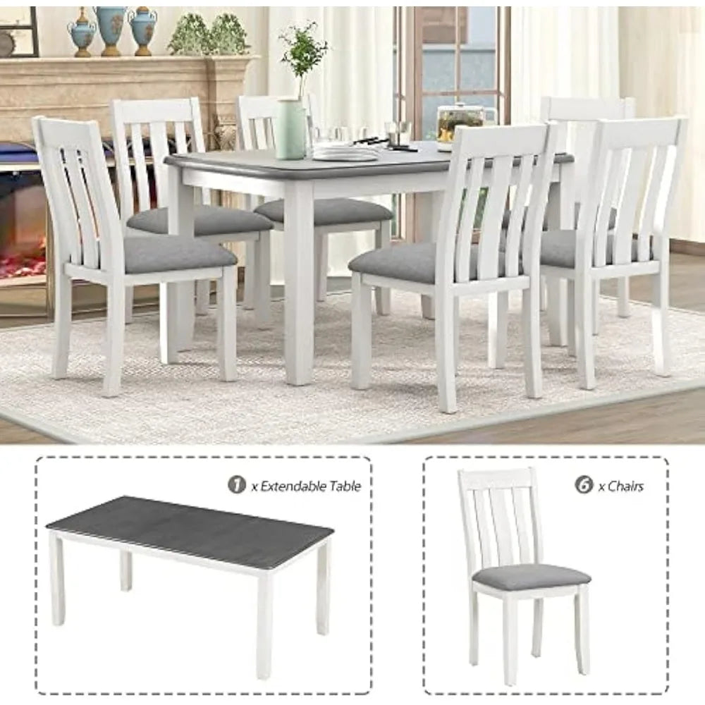 Wooden Extendable Modern Farmhouse Dining Table Set For Six