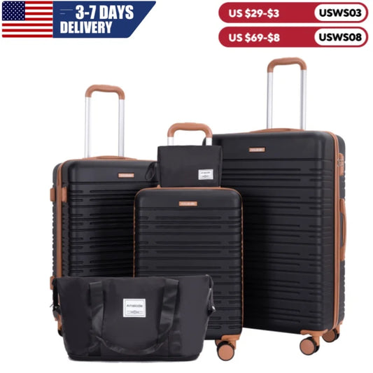 Amalodiecn 5 Piece Luggage Set Hardside Spinner TSA Lock