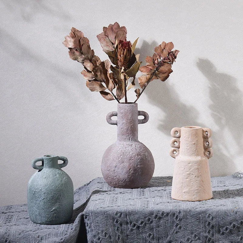 Function Retro Ceramic Vase Hand Made Grain Pottery Decor