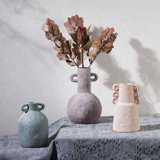 Function Retro Ceramic Vase Hand Made Grain Pottery Decor