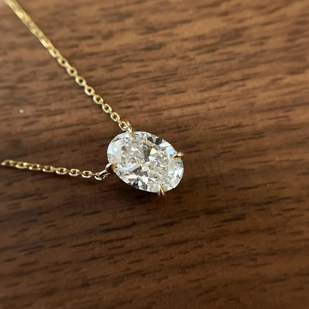 KUTPFC Moissanite Solitaire Oval Pendant Necklace Women