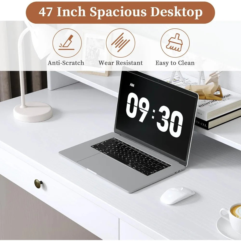 HUANZHUANG L Shaped Computer Desk With Monitor Stand Drawers
