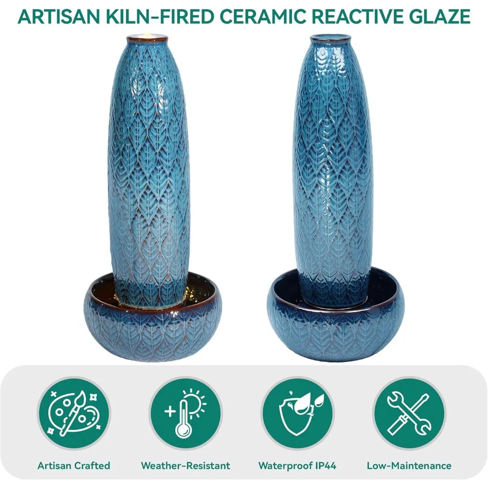 Autodaya Outdoor Ceramic Vase Water Fountain With LED Lights