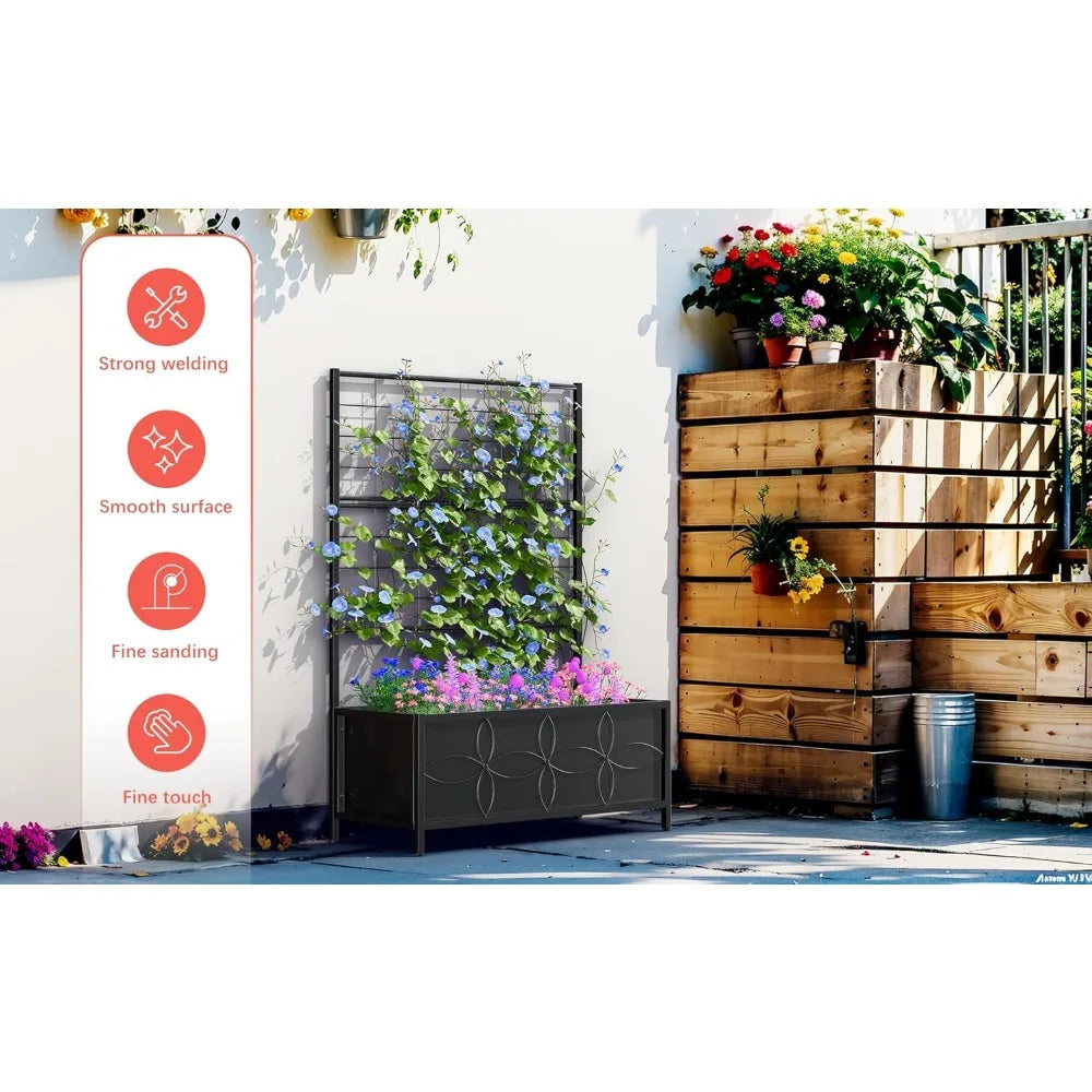 Sturdy Raised Garden Bed with Trellis (15.75 x 35.43 x 48.8 in) for Vegetables Flower, Planter Box for Backyard Patio Balcony