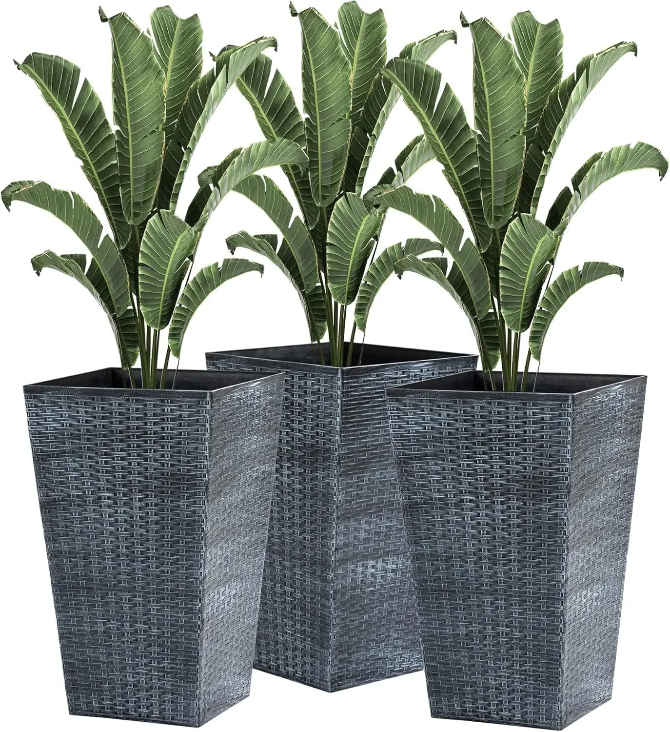 Set of 3 Tall Planters with Drainage Hole Indoor Flower Pots for Porch Front Door Entryway 24 Inch Outdoor Plant Pots