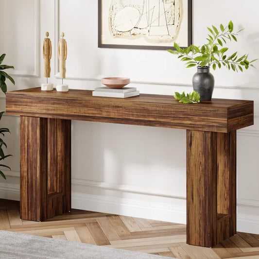 Farmhouse Console Table 63 Inch Long Narrow Sofa Table Behind The Couch Wooden Rectangular Entryway Table for Entrance