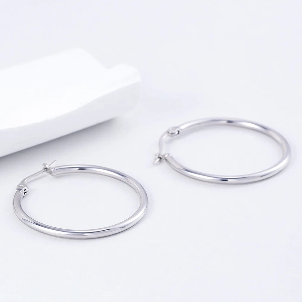 925 Sterling Silver Hoop Earrings For Women Girl's Smooth Circle Loop Statement Earrings Fashion Fine Jewelry Gift Stock in USA