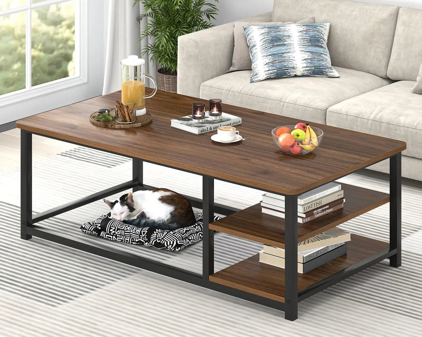 Rustic Wood Coffee Table With Storage Shelf Modern Rectangle