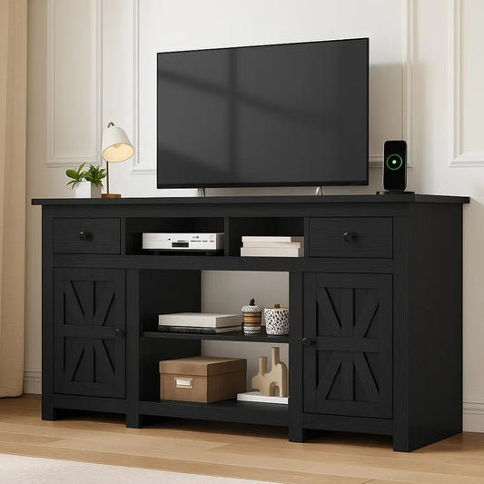 Farmhouse TV Stand With Storage Cabinets And Drawers