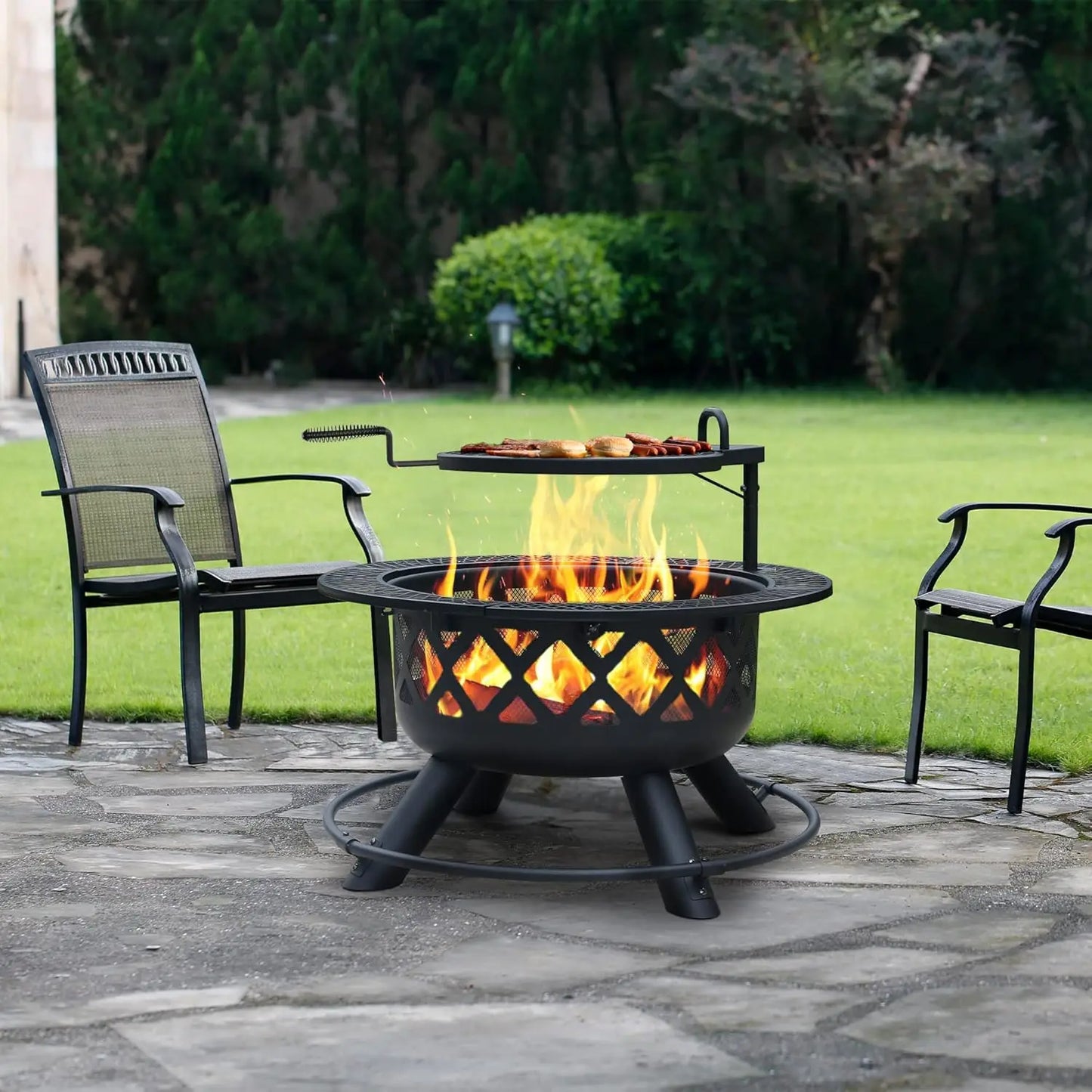 XMSJ Fire Pit With Poker Outdoor Wood Burning Grill