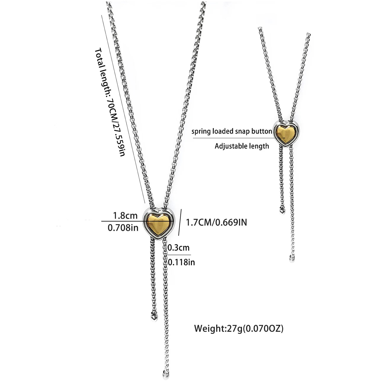 KABOLONG Stainless Steel Heart Necklace With Adjustable Y Shape