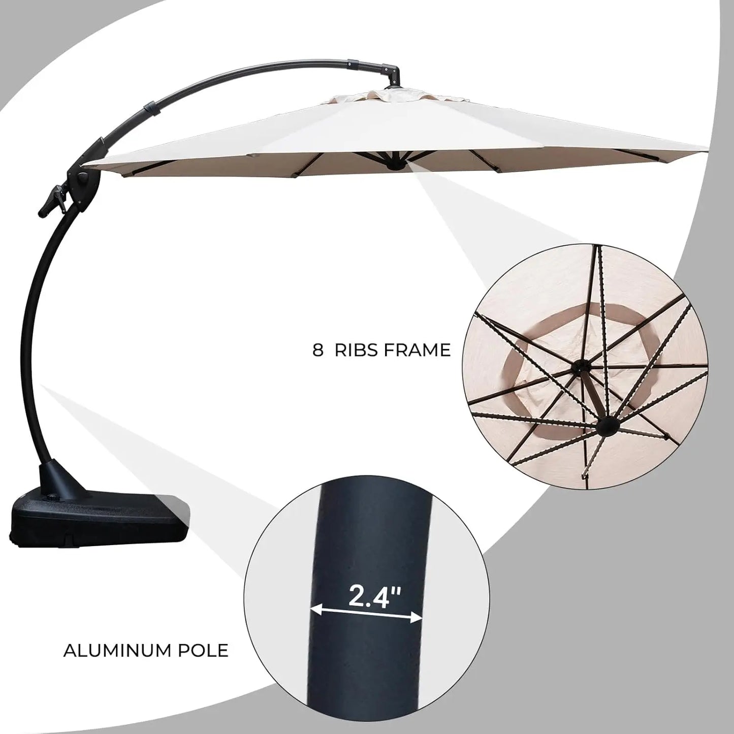 Grand Patio Outdoor Cantilever Aluminum Umbrella With Base