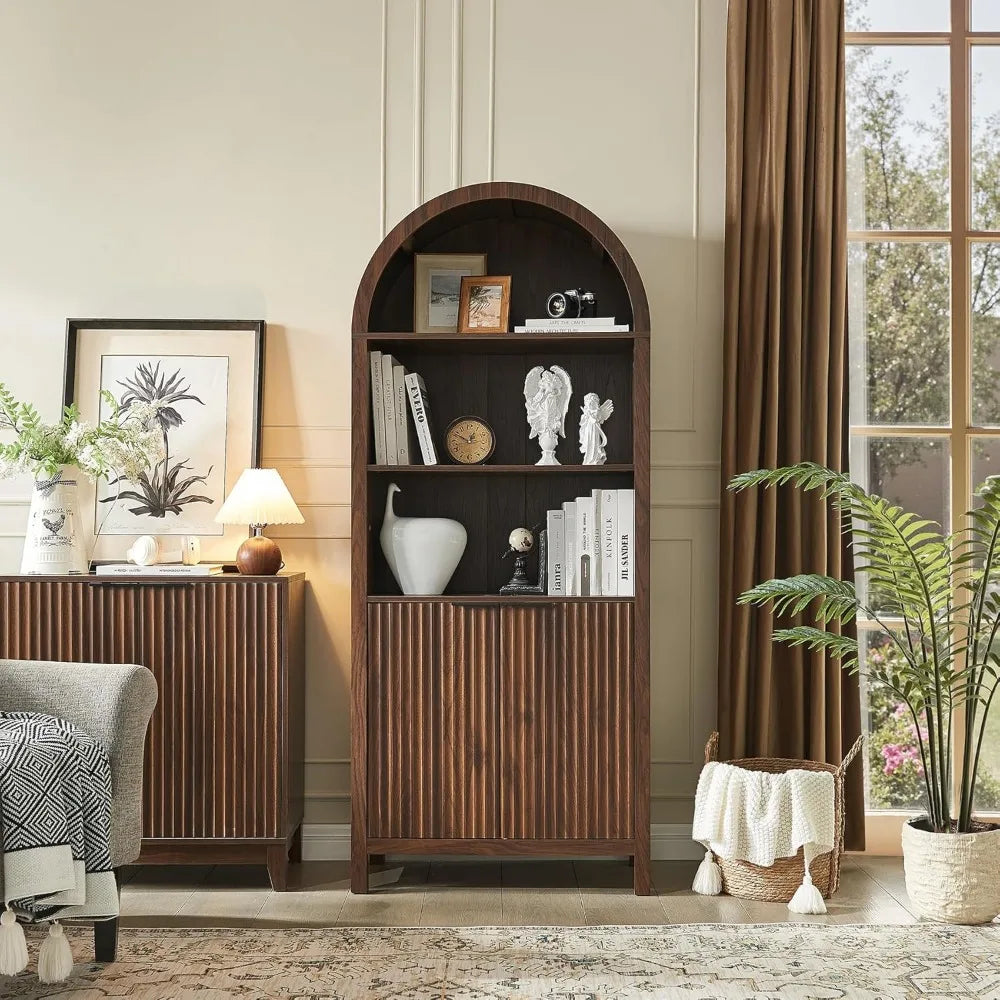 MKDK Arched Cabinet Bookshelf Bookcase With Fluted Doors