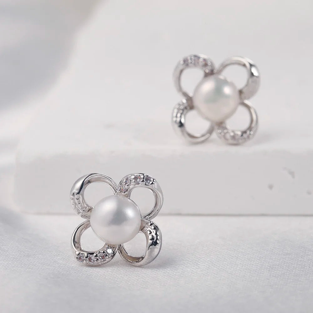Natural Freshwater Pearl 925 Sterling Silver High Jewelry Set Twisted Geometric Stud Earring Pendant Necklace for Women US Stock