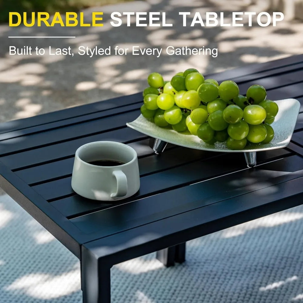 Metal Patio Furniture Set, 5-Piece Modern Patio Set with Sofa and Coffee Tables, Outdoor Furniture Set for Garden, Backyard, Bal