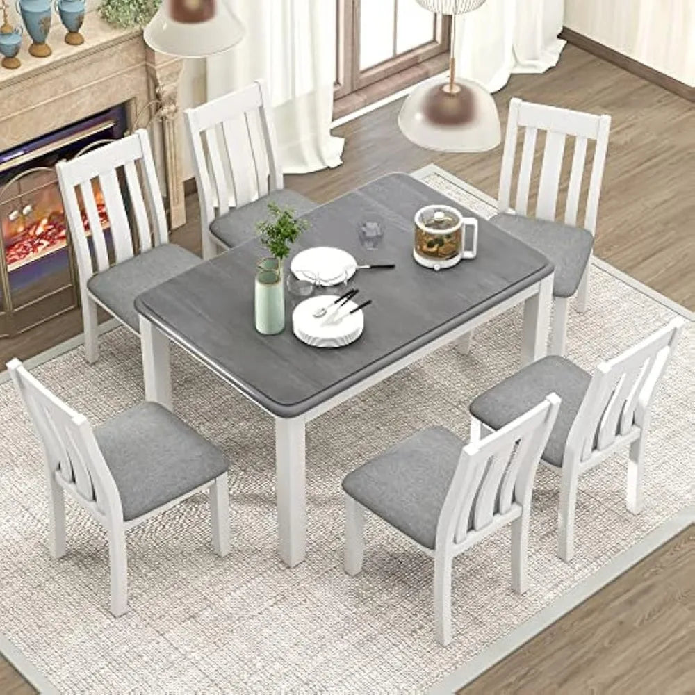 Wooden Extendable Modern Farmhouse Dining Table Set For Six