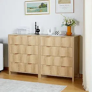 Ticify Fluted Double Dresser With Six Drawers Modern Chest