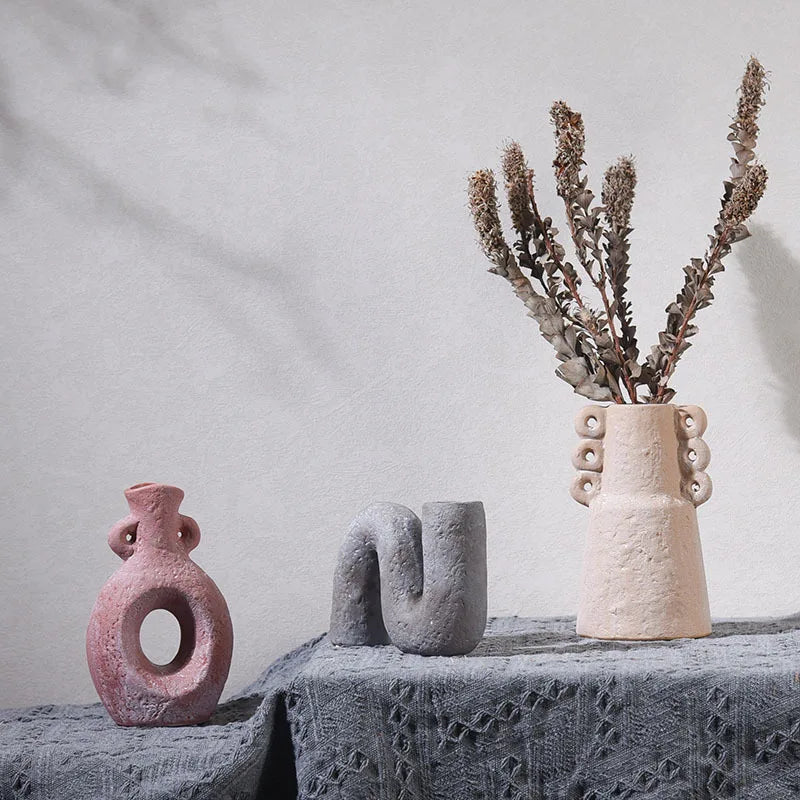 Function Retro Ceramic Vase Hand Made Grain Pottery Decor