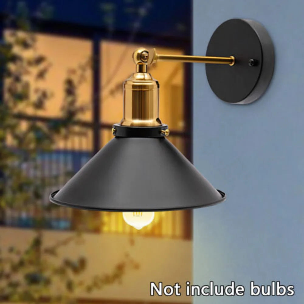 Bymaocar LED Indoor Lamp Antique Wall Mounted Lamp Sconce E27 with Metal Iron Cone Lampshade Novelty Light Daily Home Lighting
