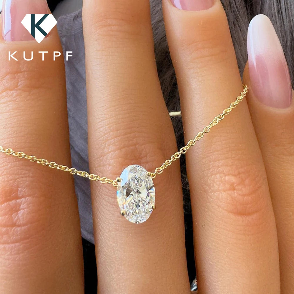 KUTPFC Moissanite Solitaire Oval Pendant Necklace Women