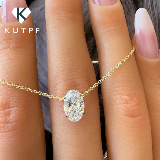 KUTPFC Moissanite Solitaire Oval Pendant Necklace Women