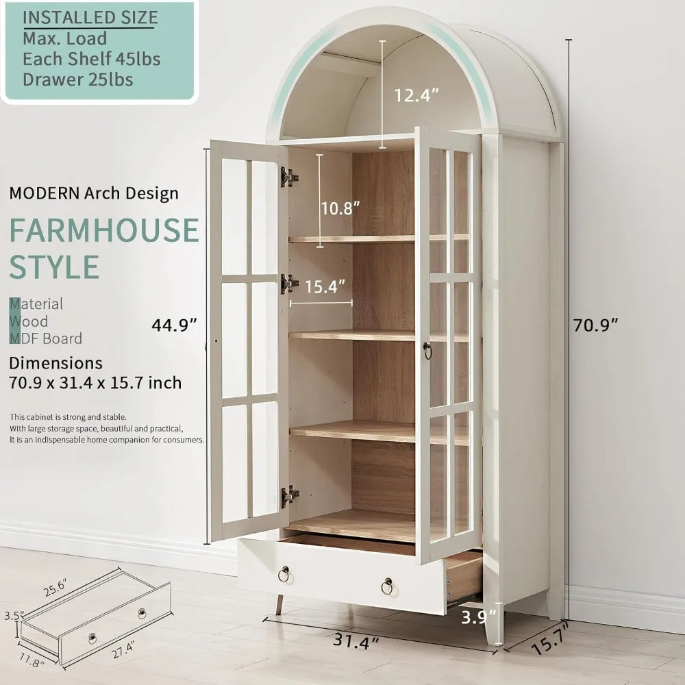 Huanzhuang Farmhouse Arched Cabinet With Glass Doors