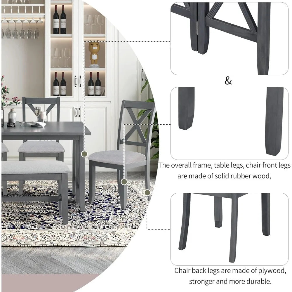 MKDK Rustic Farmhouse Dining Table Set With Foldable Chairs