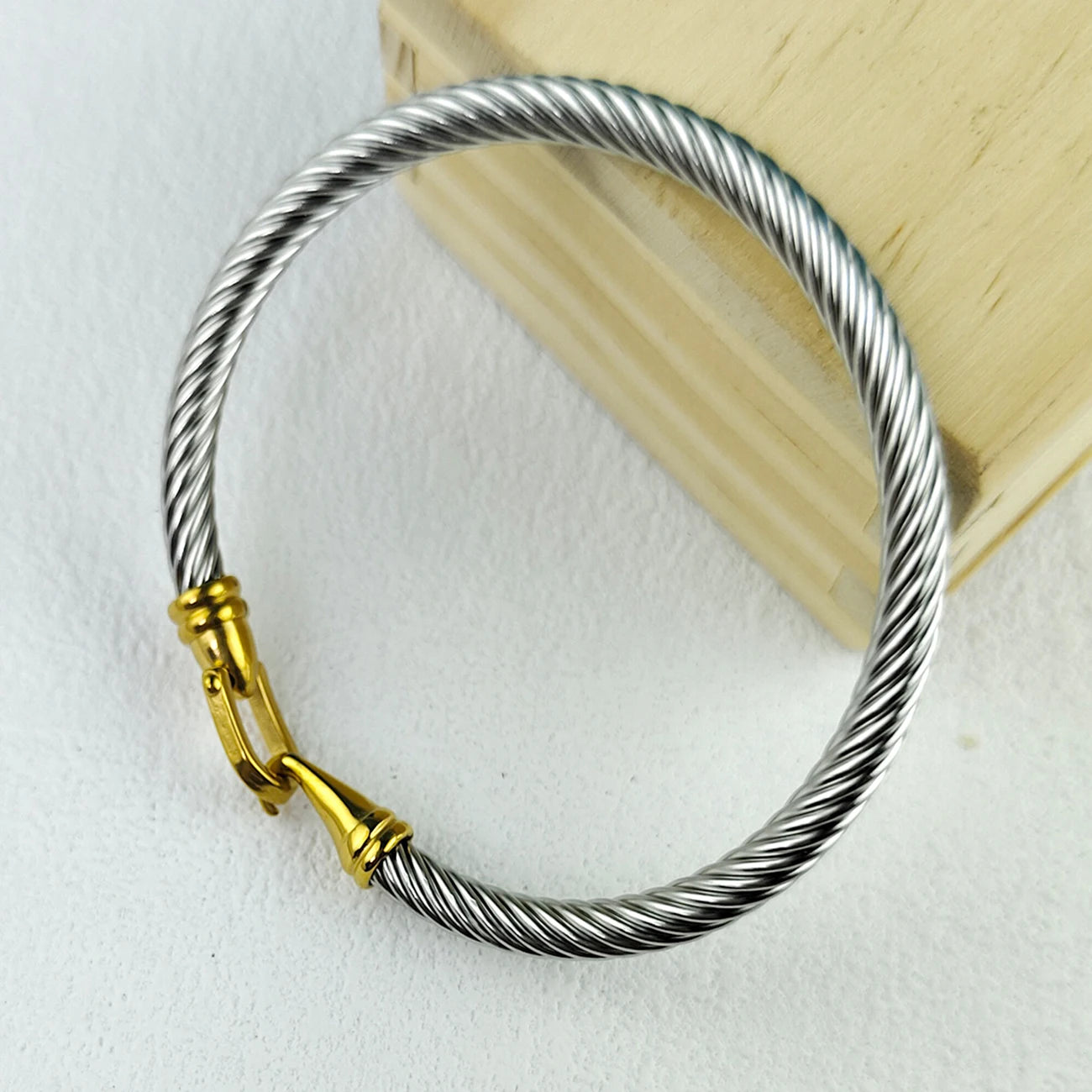 Kabolong Twisted Stainless Steel Cable Bracelet for Women