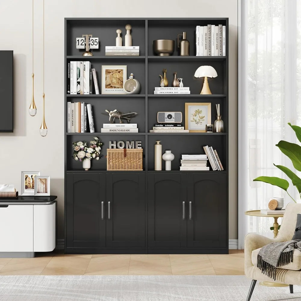 Bookshelf and Bookcase with Doors 6 Tier Double Wide Large Bookshelves Open Display Shelves 73 Inch Tall Bookshelf with Storage