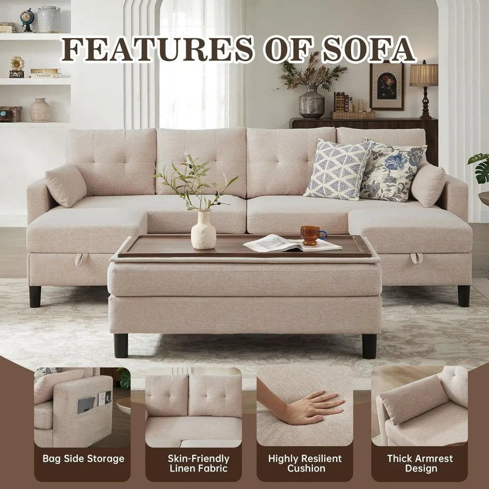TANGXU Convertible Sectional Sofa Ottoman Coffee Table