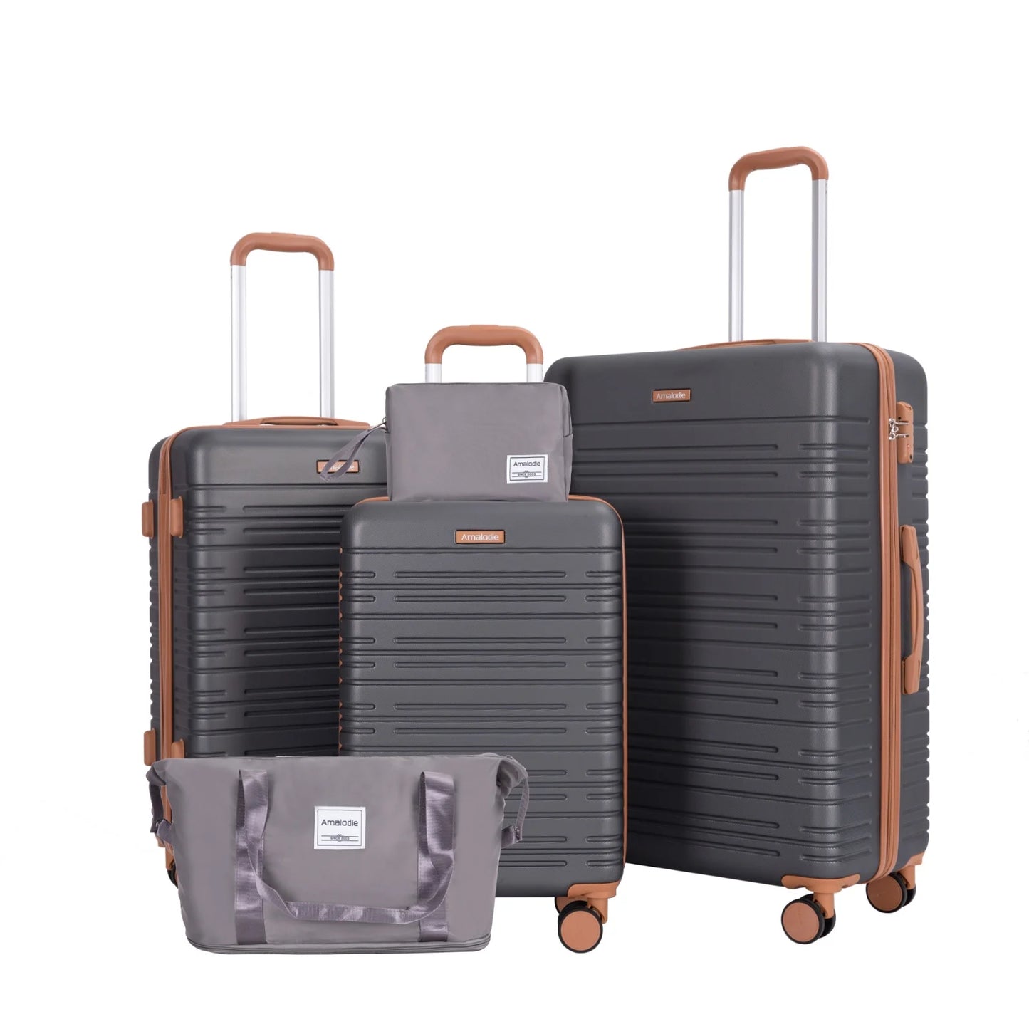 Amalodiecn 5 Piece Luggage Set Hardside Spinner TSA Lock
