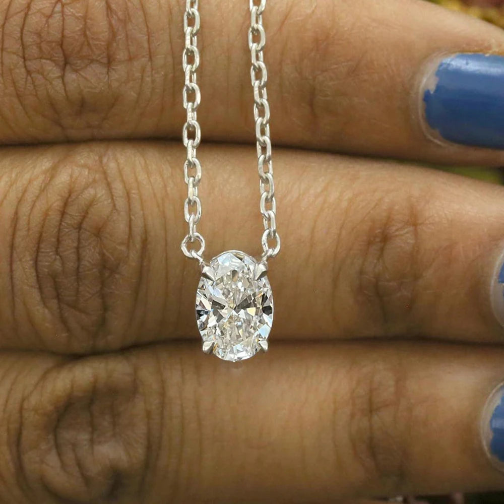 KUTPFC Moissanite Solitaire Oval Pendant Necklace Women