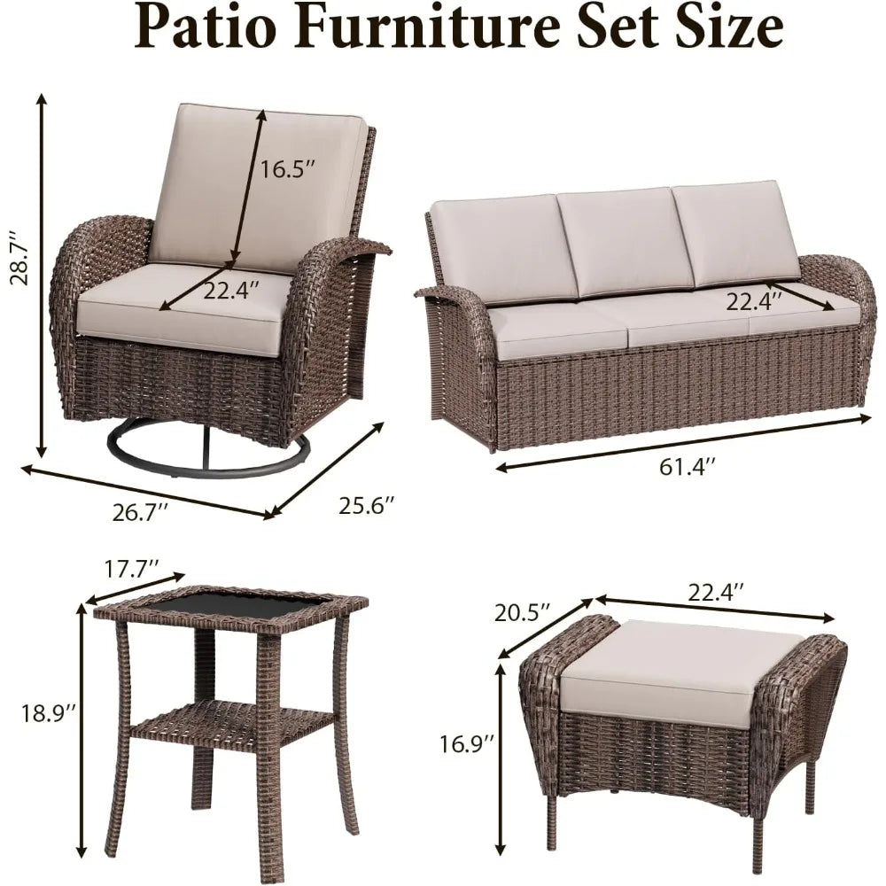 General Outdoor Swivel Chairs Set 6 Pieces Rattan Wicker