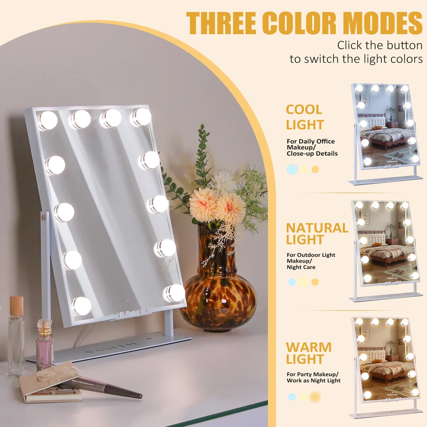 Fenchilin Vanity Mirror With Lights Wireless Charger