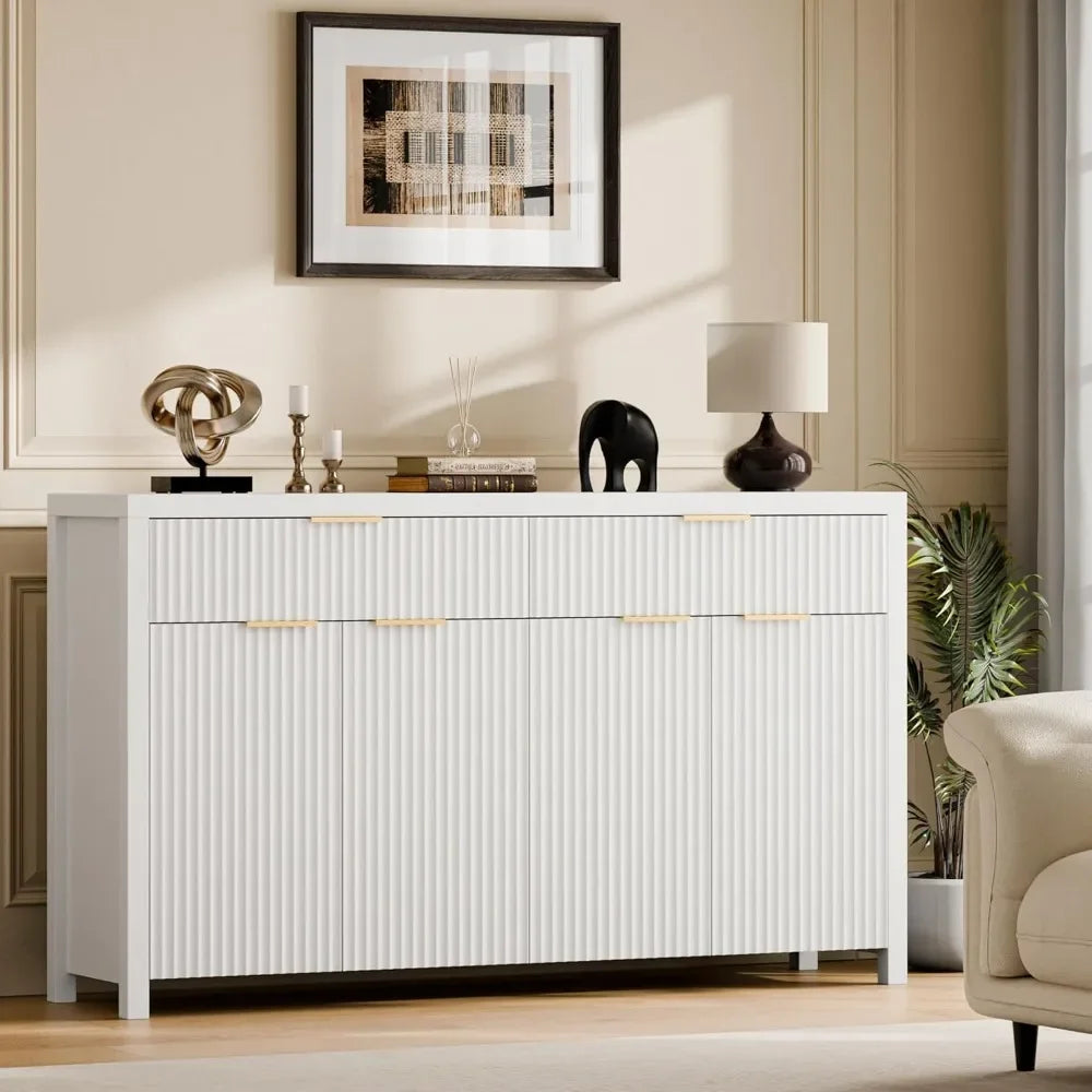 ANGDUO Fluted Storage Cabinet With Drawers And Shelves