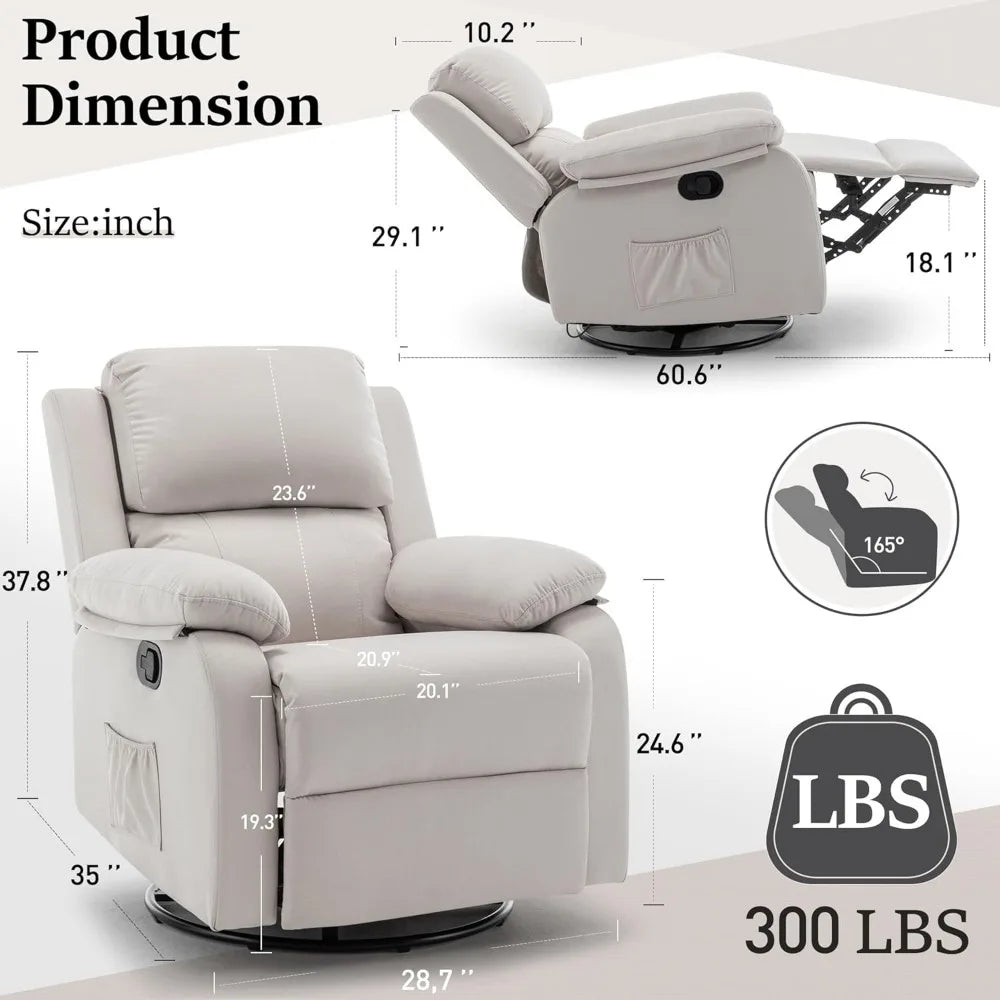 Masterpiece Recliner Chair 360 Swivel Rocker For Small Rooms