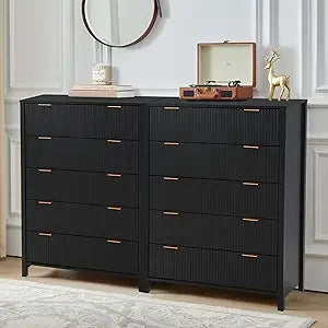 Ticify Fluted Double Dresser With Six Drawers Modern Chest