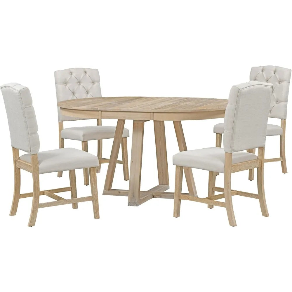 RBXC Round Extendable Dining Table Set With Chairs Wood