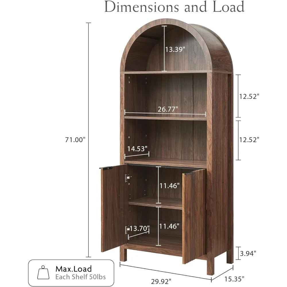 MKDK Arched Cabinet Bookshelf Bookcase With Fluted Doors