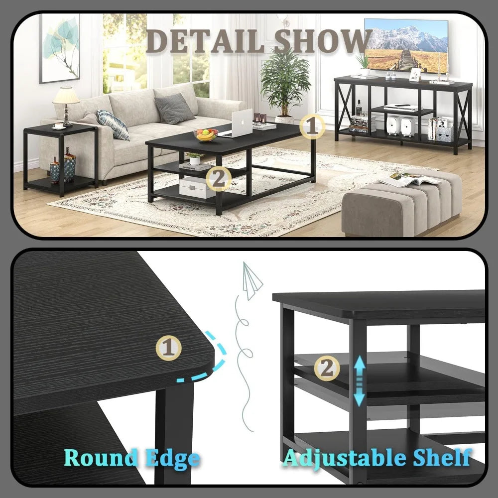 Rustic Wood Coffee Table With Storage Shelf Modern Rectangle