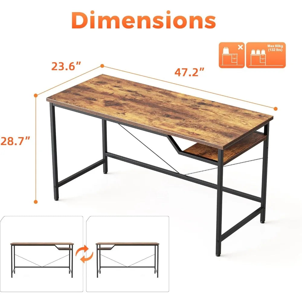 Computer Desk 48inch, Gaming Desk for Small Spaces, Modern Simple Style Table for Home Office, Study Student Writing Table (Rust
