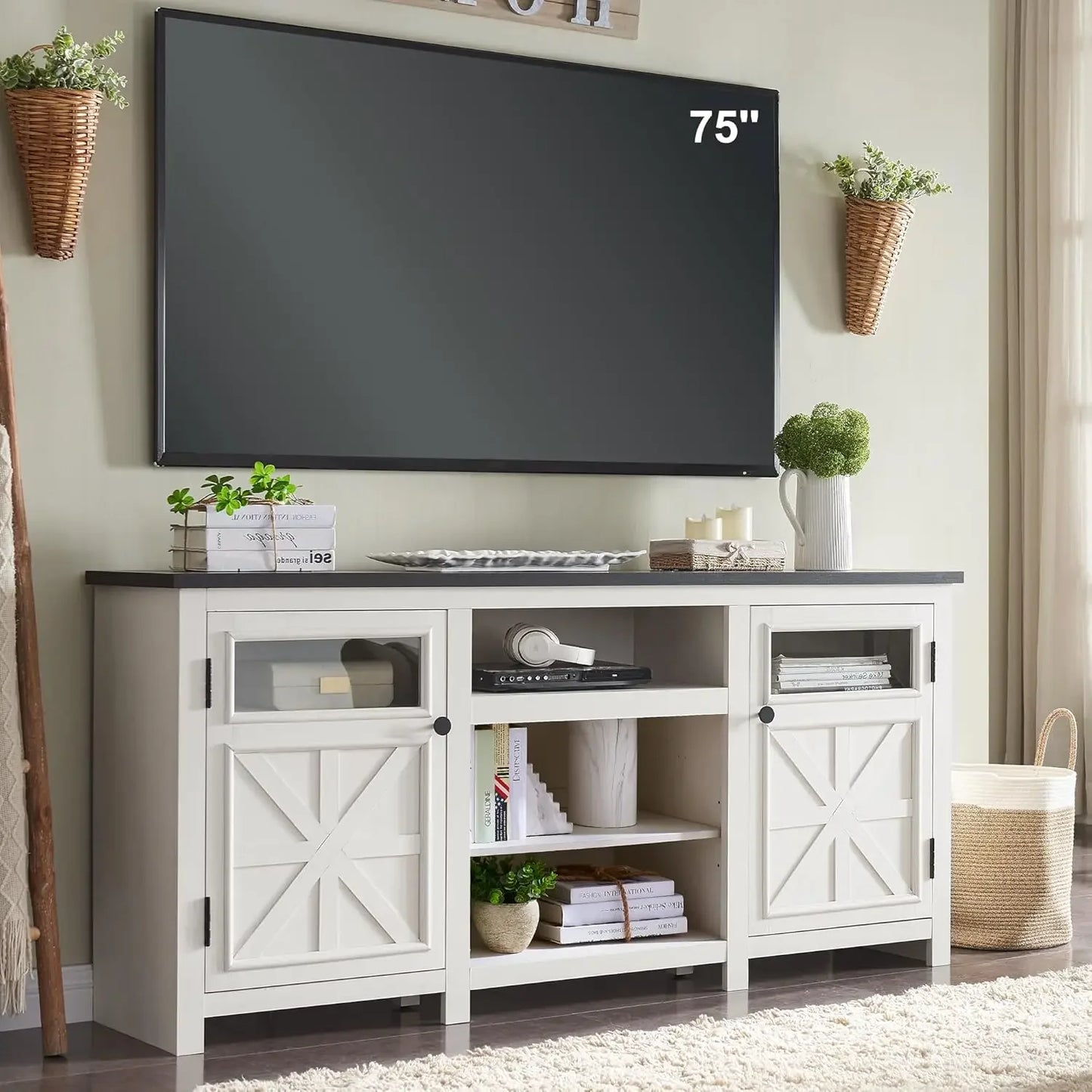 ZUIYU Farmhouse TV Stand Rustic Entertainment Center