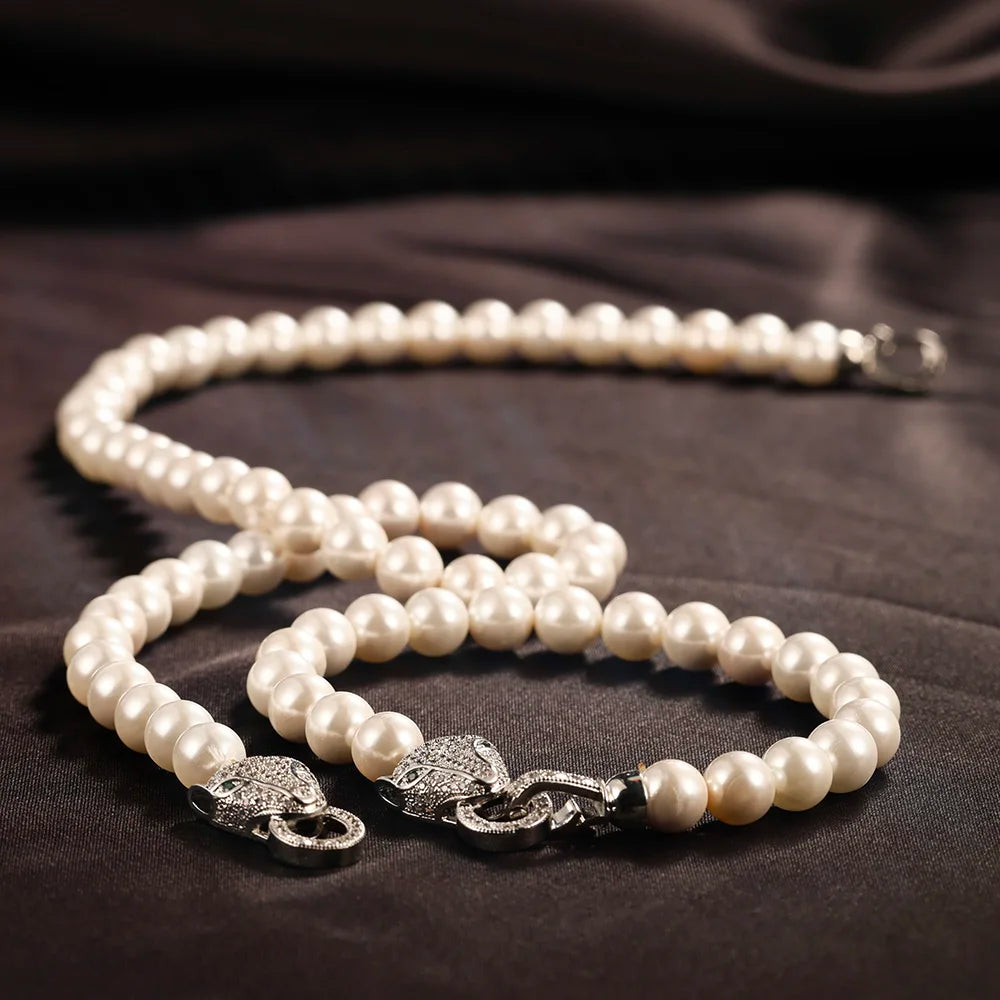 Zircon Pearl Necklace Bracelet Set 925 Sterling Silver Women