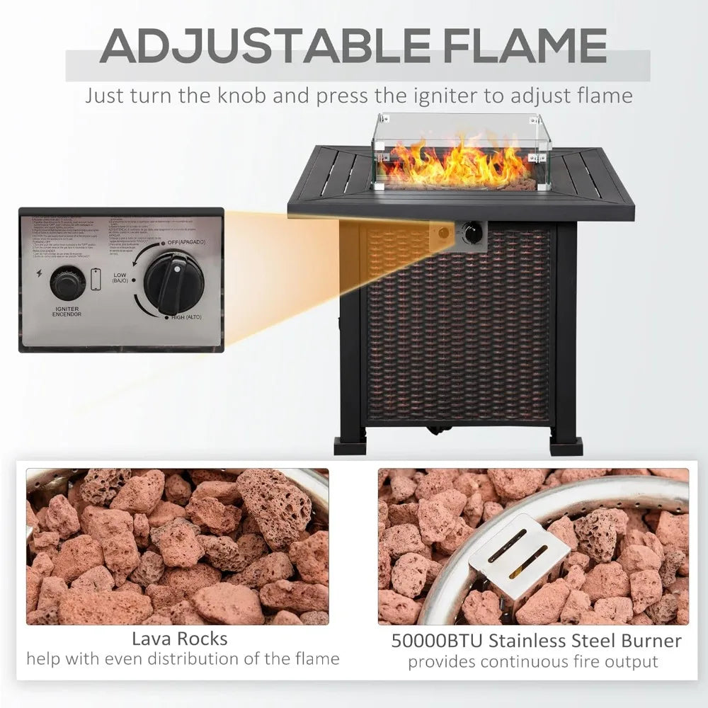 Outdoor Propane Gas Fire Pit Table 50000 BTU Auto Ignition